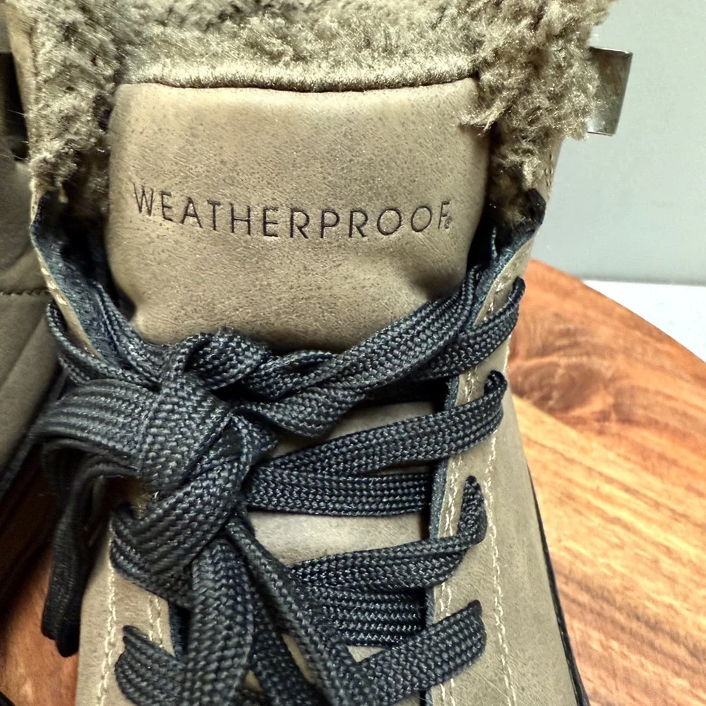Weatherproof Mens Faux Fur Lined Duck Boots Taupe Brown Black High Top Lace Up
